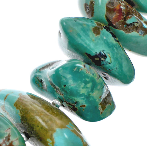 Navajo Sterling Silver And Kingman Turquoise Chunky Bead Necklace X10486